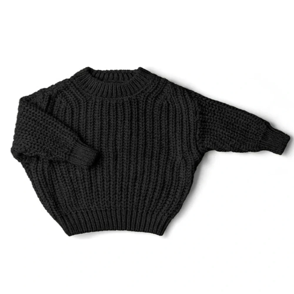 Goumi Kids Shadow Black Organic Cotton Chunky Knit Sweater Size 0-6 Months NEW - Picture 1 of 4